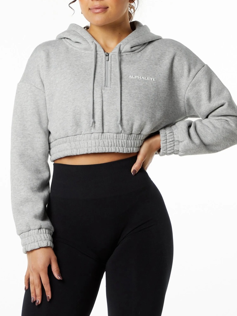 Alphalete classic capital crop hoodie grey size medium half zip